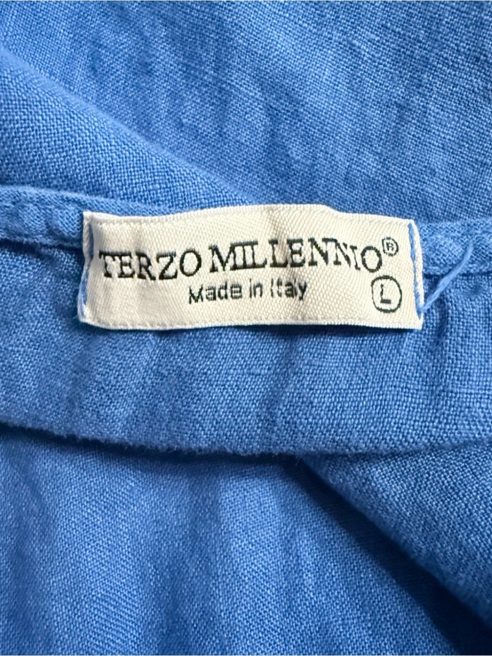 Terzo Millennio Linen Shift Dress L Blue Made in Italy Sleeveless - Picture 6 of 9